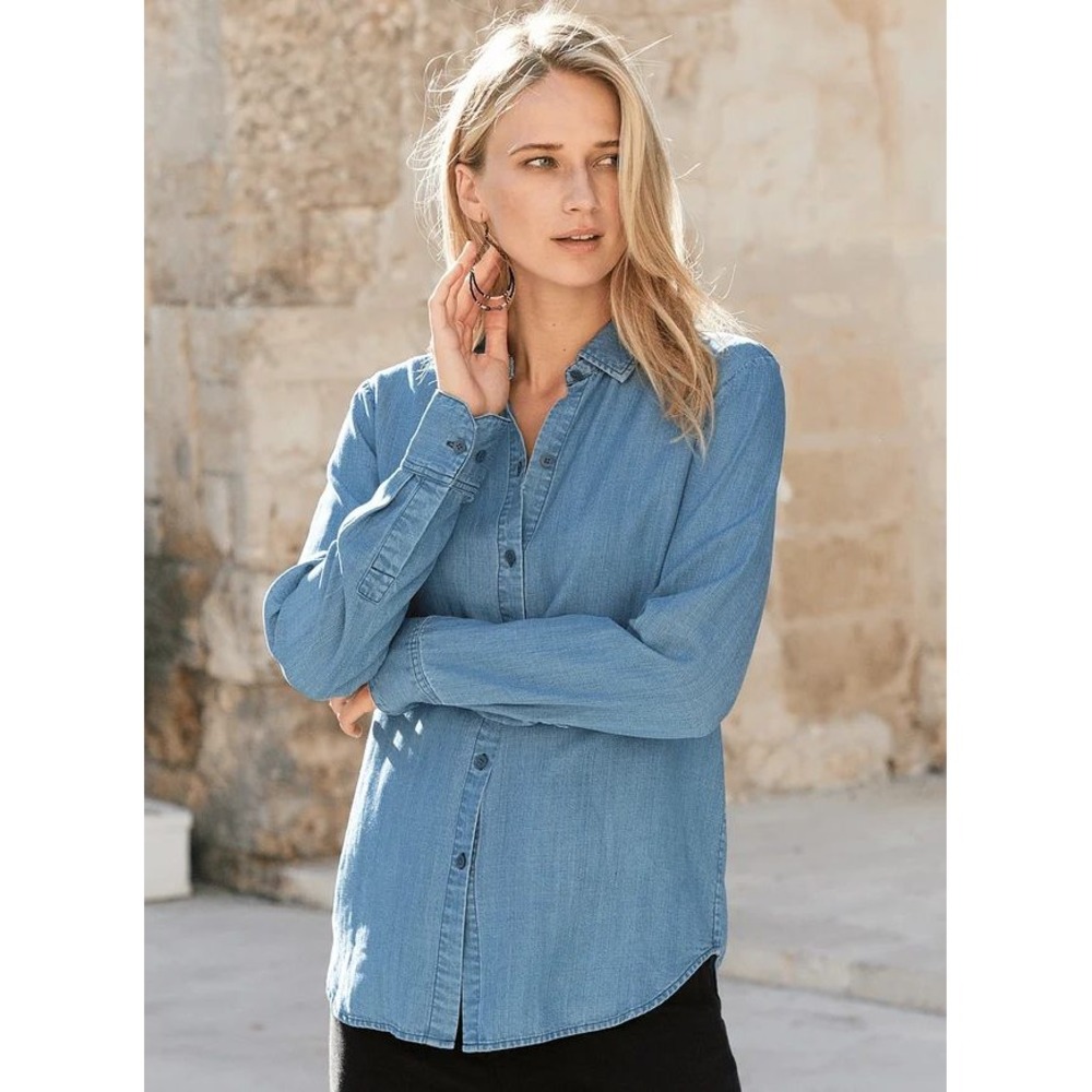 Peruvian Connection Big Sky Chambray Shirt Blue Lyocell Button Down Small